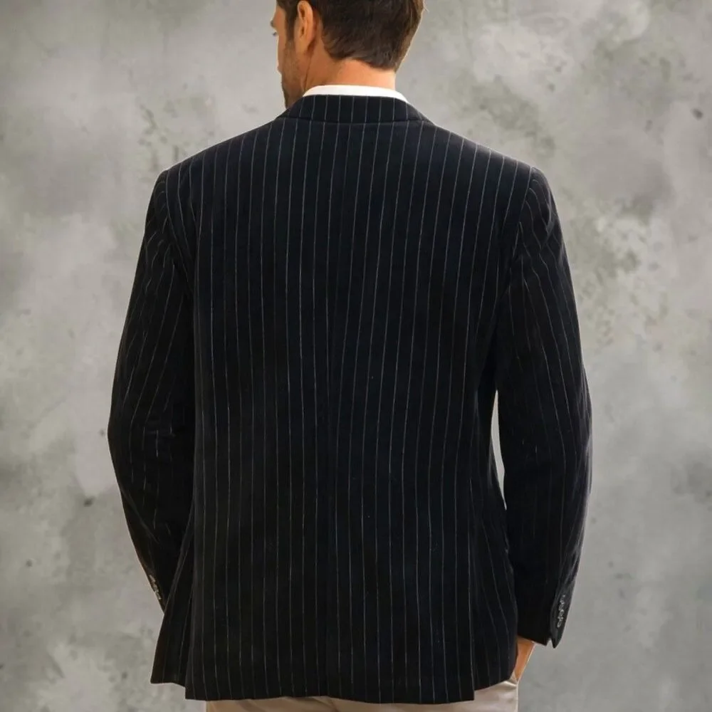 Vtg Velvet XL Black Pinstripe Blazer Tailored Sport Coat Classic Formal Wedding